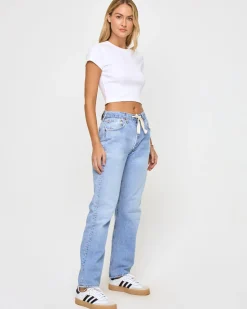 Clearance aligrace Baggy Drawstring Pant Denim|Bottoms