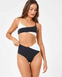 Discount Color Block High Tide Bikini Bottom - Black-Cream Classic|Bikini Bottoms