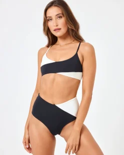 Discount Color Block High Tide Bikini Bottom - Black-Cream Classic|Bikini Bottoms