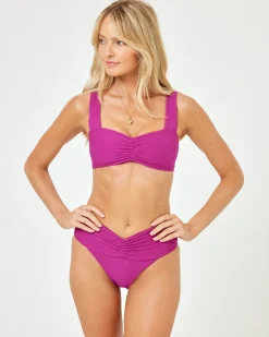 Discount Eco Chic Repreve® Bardot Bikini Bottom - Berry Classic|Bikini Bottoms