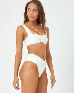 Clearance Eco Chic Repreve® Bardot Bikini Bottom - Cream High Waist|Bikini Bottoms