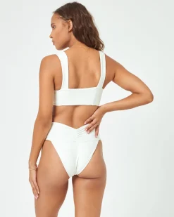 Clearance Eco Chic Repreve® Bardot Bikini Bottom - Cream High Waist|Bikini Bottoms
