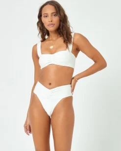 Clearance Eco Chic Repreve® Bardot Bikini Bottom - Cream High Waist|Bikini Bottoms