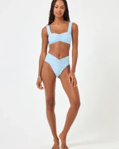 Fashion Eco Chic Repreve® Bardot Bikini Bottom - Sky Blue High Waist|Bikini Bottoms