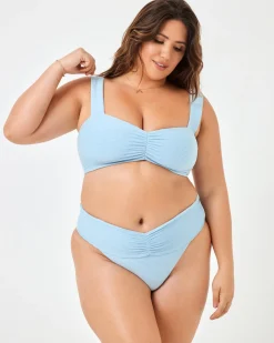 Fashion Eco Chic Repreve® Bardot Bikini Bottom - Sky Blue High Waist|Bikini Bottoms