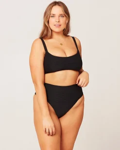 Best Eco Chic Repreve® Desi Bikini Bottom - Black High Waist|Classic