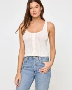 Hot Jeanie Pointelle Tank - Cream Tops