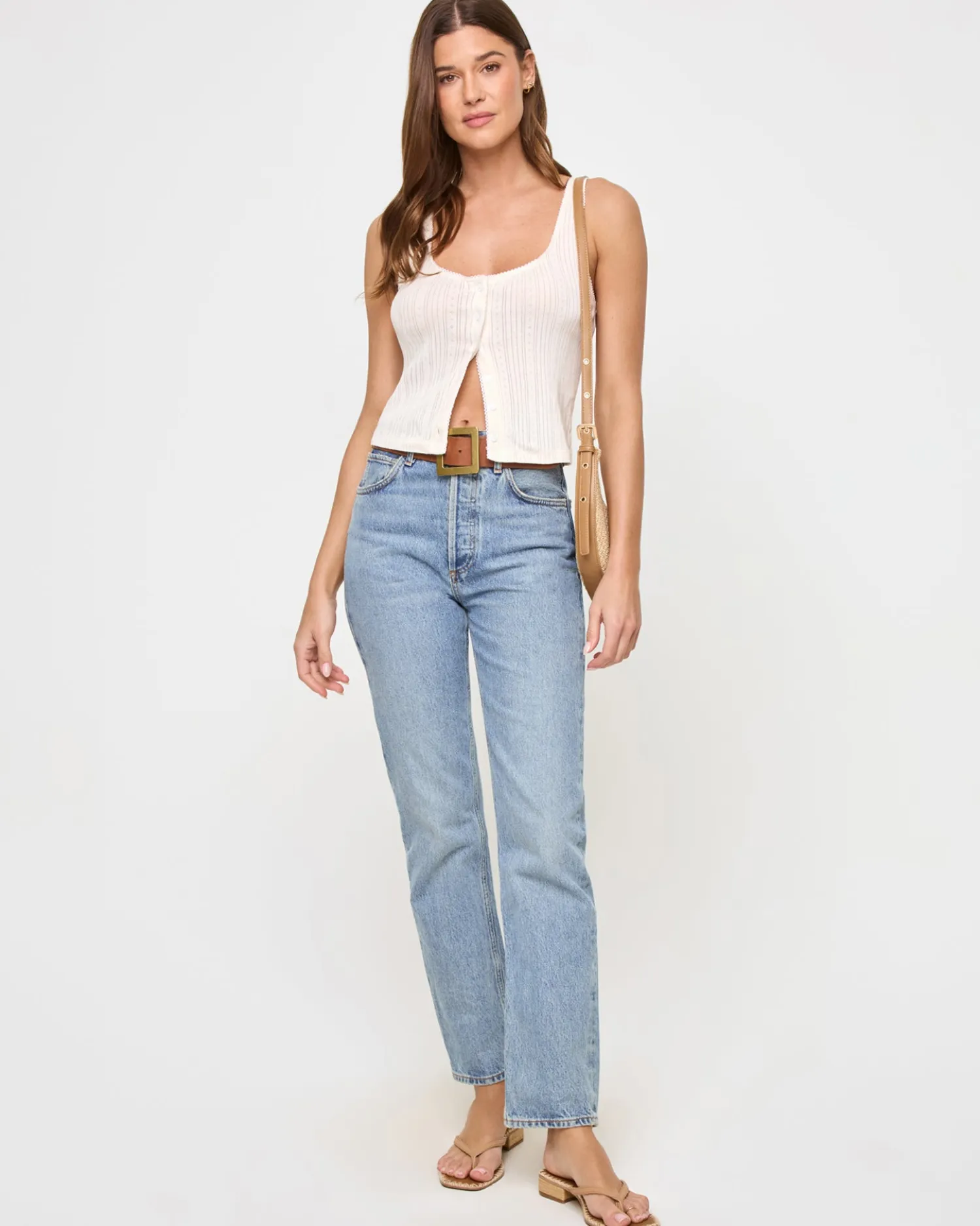 Hot Jeanie Pointelle Tank - Cream Tops
