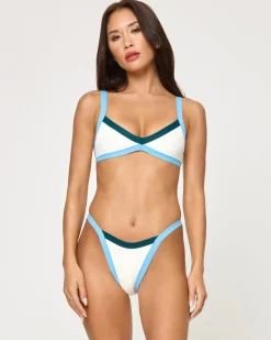 Hot Mackenzie Bikini Bottom - Cream-Deep Teal-Seaspray Bitsy|Bikini Bottoms