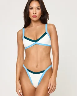 Hot Mackenzie Bikini Bottom - Cream-Deep Teal-Seaspray Bitsy|Bikini Bottoms