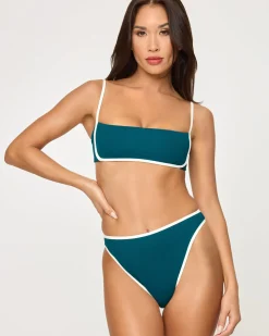 Best Nora Bikini Bottom - Deep Teal-Cream High Waist|Bikini Bottoms