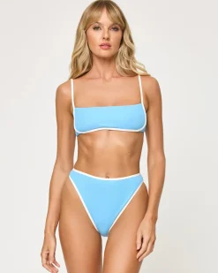 Clearance Nora Bikini Bottom - Seaspray-Cream High Waist|Bitsy