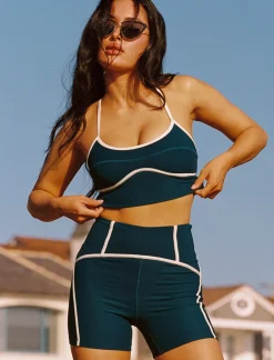 Sale Revel Top - Deep Teal-Cream Tops & Bras