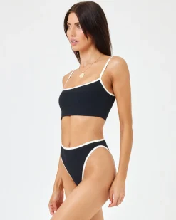 Fashion Ribbed Adalyn Bikini Top - Black-Cream Bikini Tops
