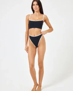 Fashion Ribbed Adalyn Bikini Top - Black-Cream Bikini Tops
