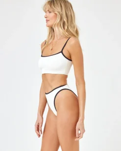 Hot Ribbed Adalyn Bikini Top - Cream Black Bikini Tops