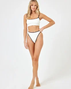 Hot Ribbed Adalyn Bikini Top - Cream Black Bikini Tops