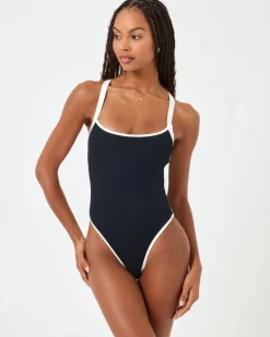 Outlet Ribbed Baewatch One Piece Swimsuit - Black-Cream Classic|One Pieces