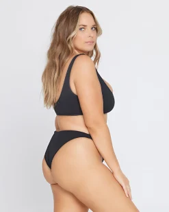 Outlet Ribbed Camacho Bikini Bottom - Black Full|Classic