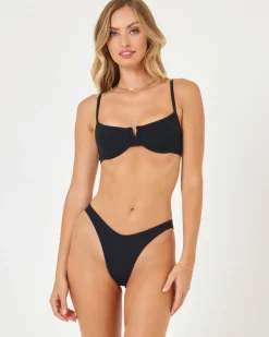 Fashion Ribbed Dominic Bikini Bottom - Black Bitsy|Bikini Bottoms
