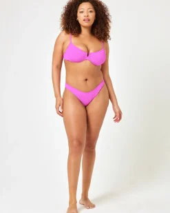 New Ribbed Dominic Bikini Bottom - Bright Fuchsia Bitsy|Bikini Bottoms
