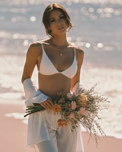 Online Ribbed Millie Bikini Top - White Triangle|Bikini Tops