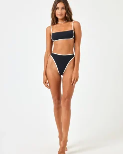 Fashion Ribbed Nora Bikini Bottom - Black-Cream Bitsy|Bikini Bottoms