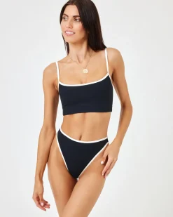 Fashion Ribbed Nora Bikini Bottom - Black-Cream Bitsy|Bikini Bottoms