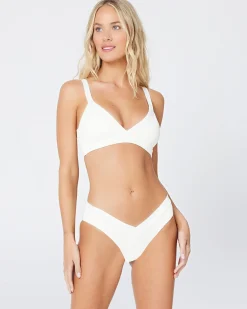 New Ribbed Pratt Bikini Bottom - Cream Classic|Bikini Bottoms