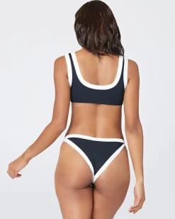 Fashion Ribbed Vacay Bikini Bottom - Black White Classic|Bikini Bottoms