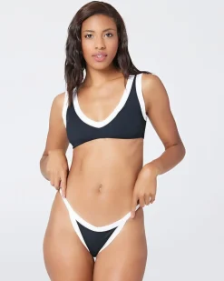 Fashion Ribbed Vacay Bikini Bottom - Black White Classic|Bikini Bottoms