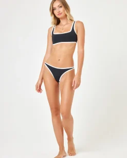 New Seam-Free Color Block Camacho Bikini Bottom - Black-Cream Classic|Bikini Bottoms
