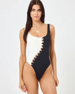 Fashion Solstice One Piece Swimsuit - Black-Cream Bitsy|One Pieces